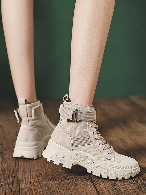 Martin Boots Women's Autumn and Winter Wild Canvas Short Boots Thick Bottom British Wind Short Boots Women's Shoes