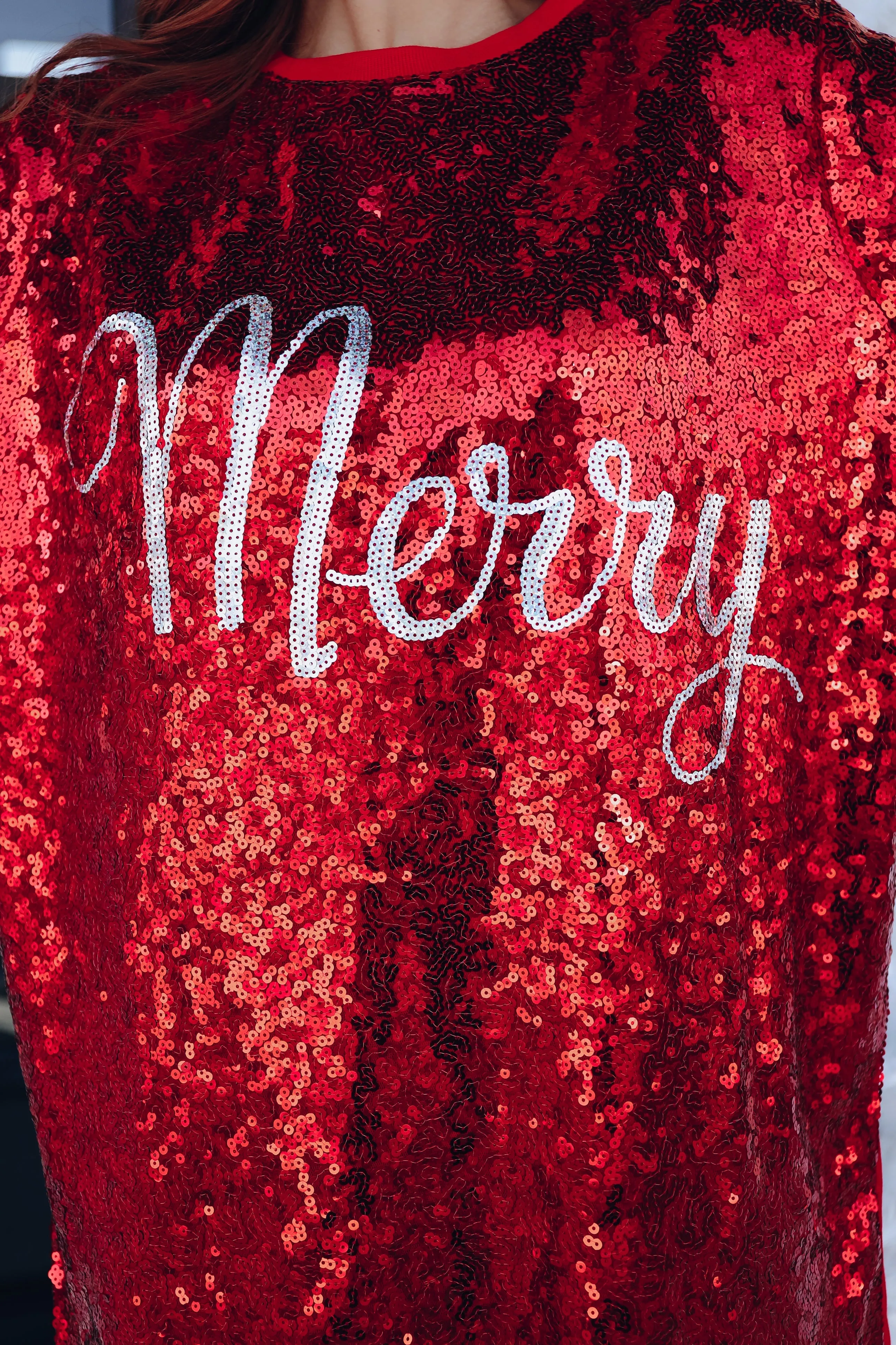 Merry Sequin T-Shirt Dress - Red