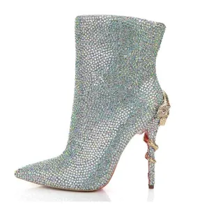 Wedding Boots Rhinestone Pointed Toe Stiletto Heel Bridal's Boots