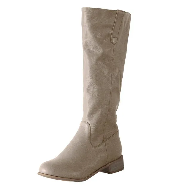 Women Leather Low-heeled Slip-On Comfy Western Boots