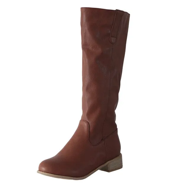 Women Leather Low-heeled Slip-On Comfy Western Boots
