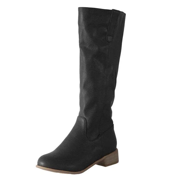 Women Leather Low-heeled Slip-On Comfy Western Boots